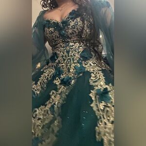 Elegant Teal and Gold Gown